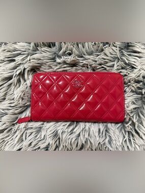 Chanel Quilted Patent Leather Wallet Hot Pink